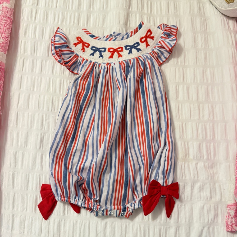 Striped Baby Romper with Red Bows